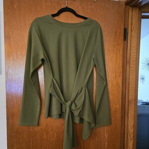 Gracia Kadu Olive Green Button Tie String Point Top Size L